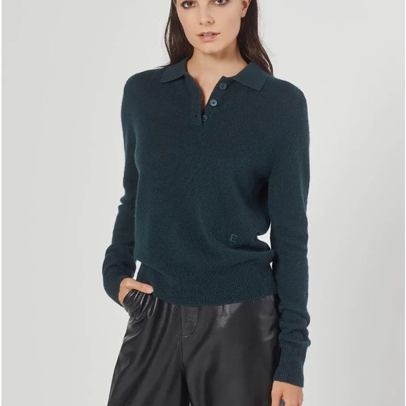 NWT Equipment Madayln Polo Cashmere Sweater in Green Gables